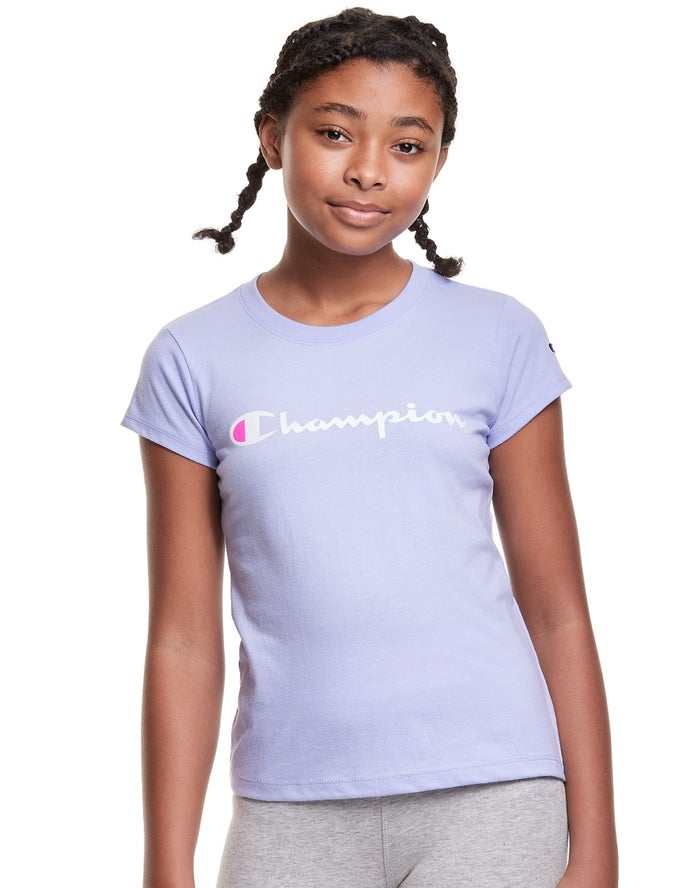 Champion Girls T-Shirt NZ - Tee Script Logo Light Purple ( 4579-NEOVL )